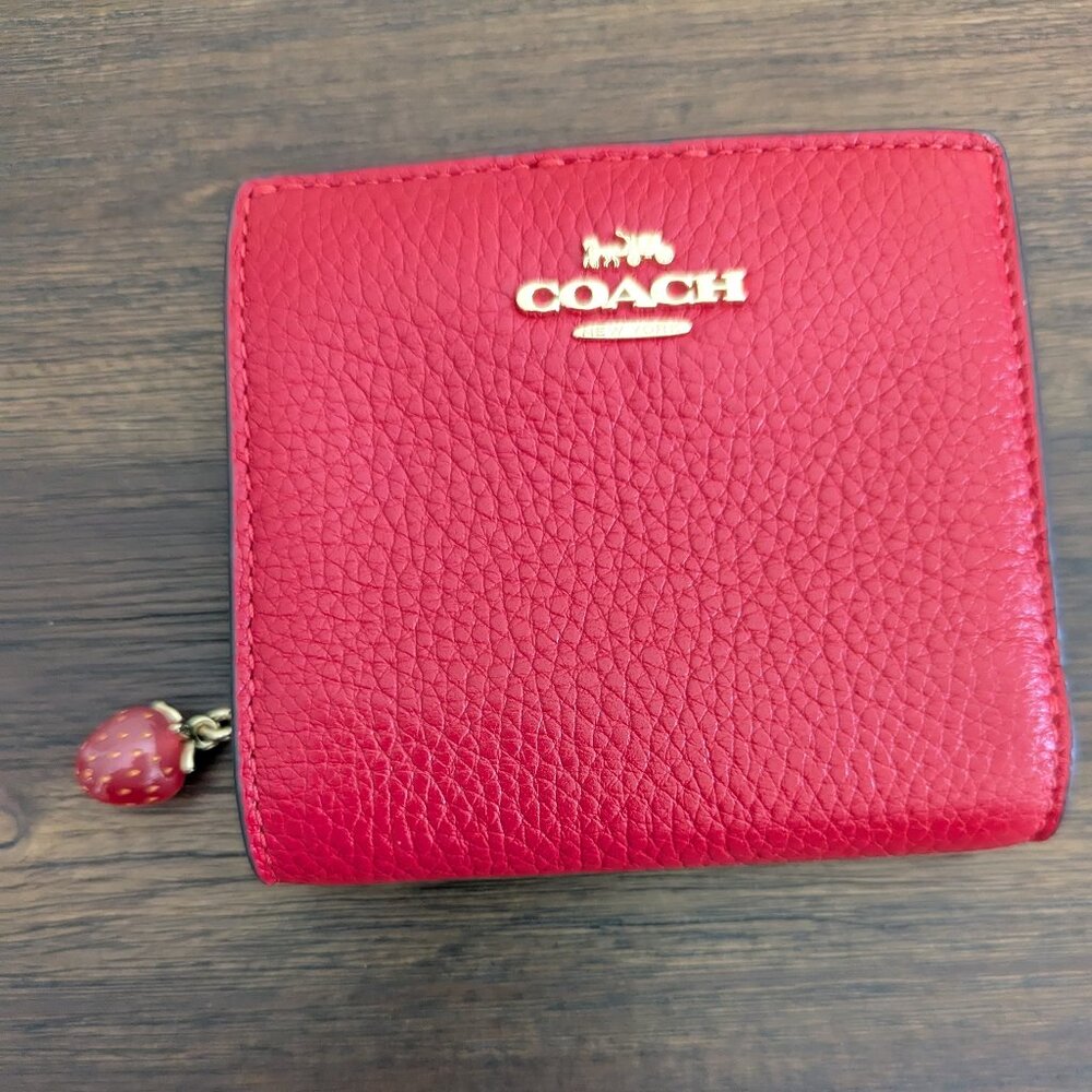 Coach Snap Wallet in Red with a strawberry drop